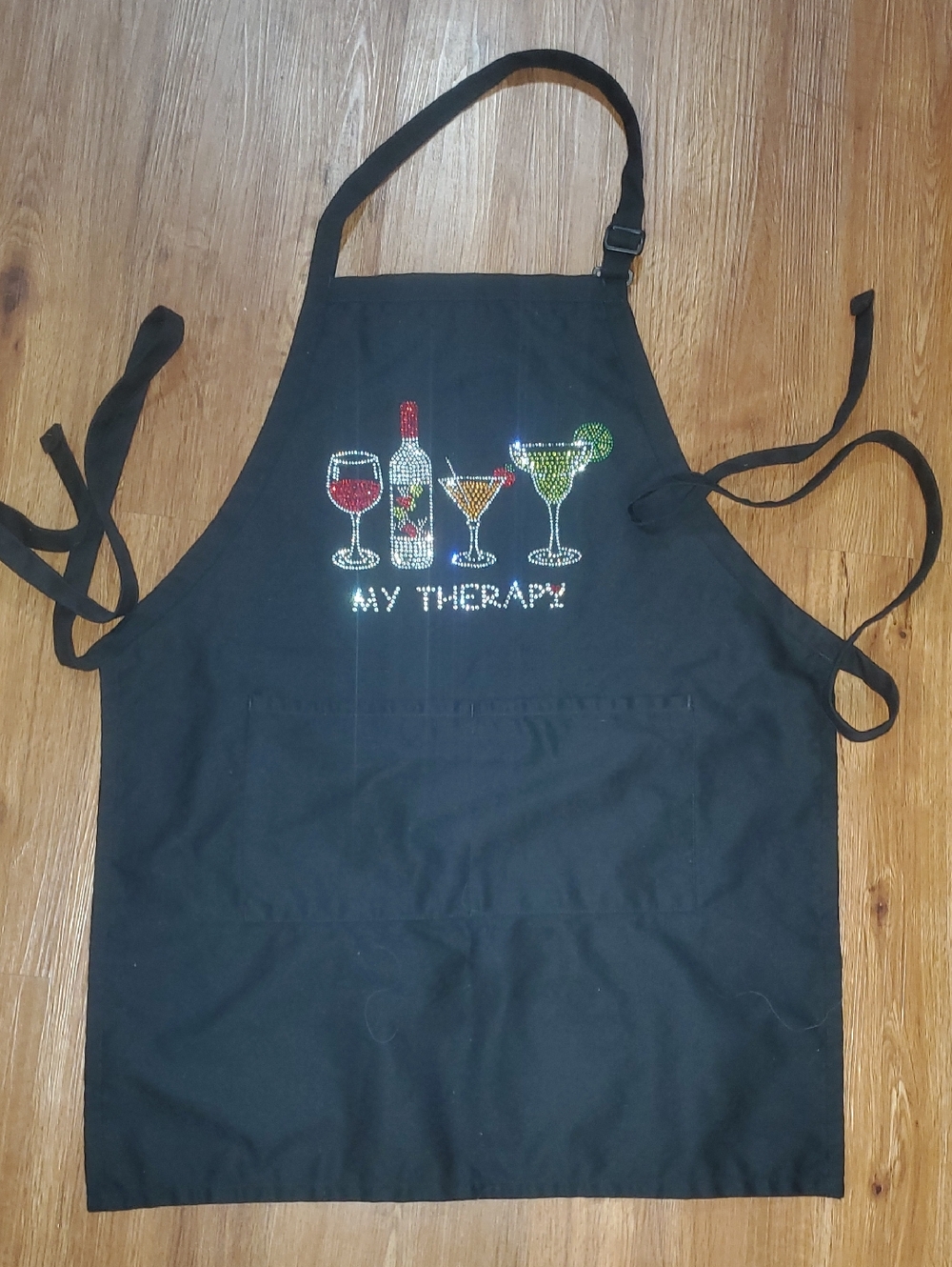 Black "My Therapy" Embellished Cocktail Apron